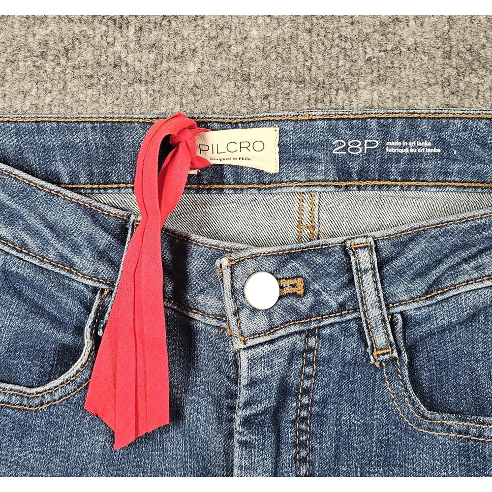 Pilcro Kenna Jeans Velvet Bow Barrel Leg Crop Jeans Womens 28P High Rise - Picture 3 of 5